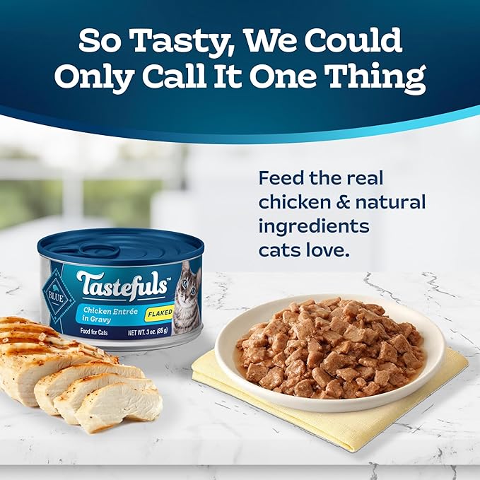 Blue Buffalo Tastefuls Natural Flaked Wet Cat Food,Chicken Entrée in Gravy 3-oz cans,(Pack of 48)