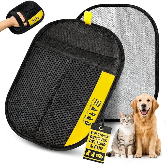 ZARAD Pet Hair Removal Glove for Dogs & Cats – Electrostatic Reusable Dog & Cat Hair Remover Glove | 2-in-1 Pet Grooming Glove & Fur Remover for Furniture (1)