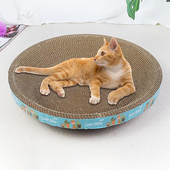 Cats Scratcher Cardboard Cat Scratcher Bed Couch Lounge Training Toy Cardboard Cat Bed Corrugated Scratch Pad for Carpets Protect Furniture, Round Giraffe 43cm