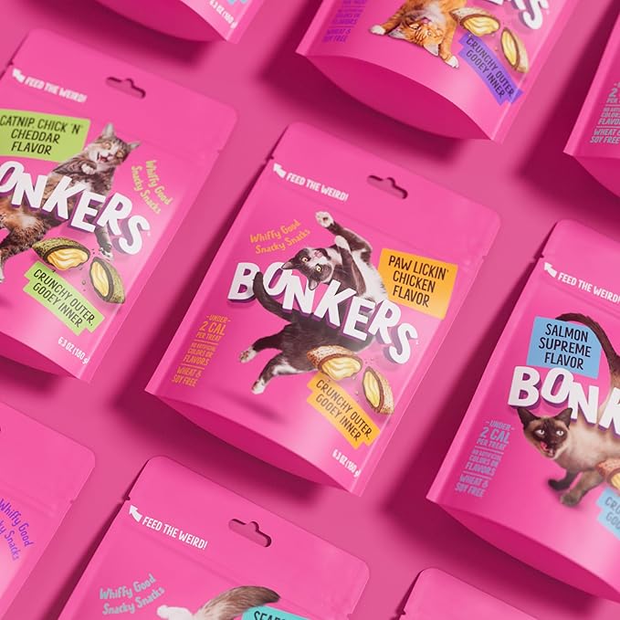 Bonkers Bites Paw Lickin' Chicken Flavor Crunchy & Soft Treats for Cats, 6.3oz Bag (Pack of 6)