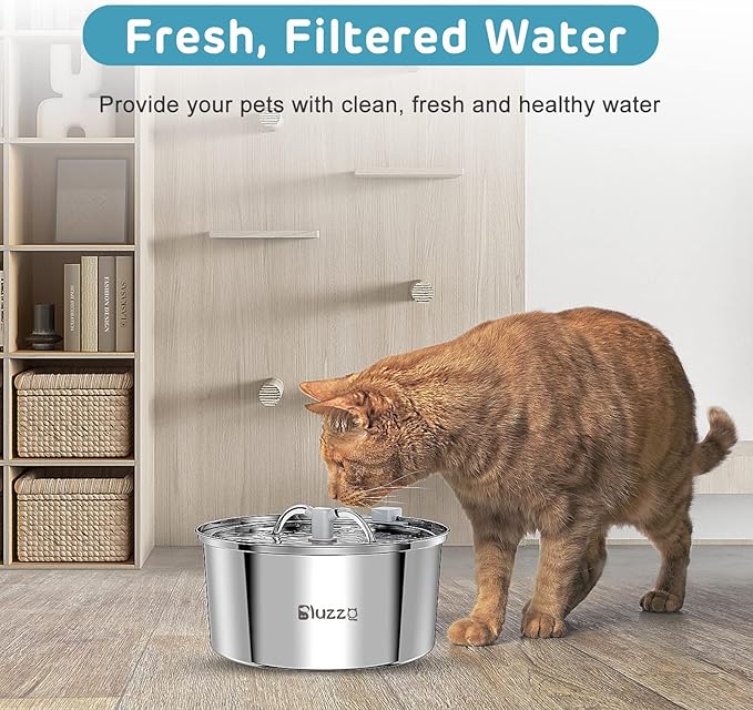 Cat Water Fountain Filters, 8PCS Carbon Filters & 8PCS Pre-Filter Sponges, Pet Water Fountain Filters for 3.2L/108oz Stainless Steel Cat Water Fountain Dog Water Fountain
