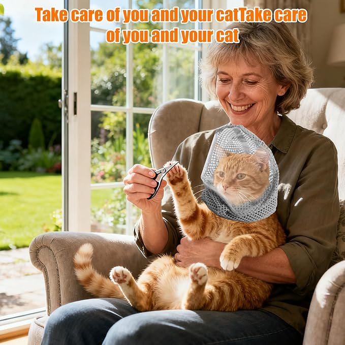 Adjustable Cat Muzzle for Grooming, Breathable Cat Pet Head Cover with Transparent Anti-Bite Bubble Mask Helmet for Nail Trimming Bathing & Vet Visits (S Size)