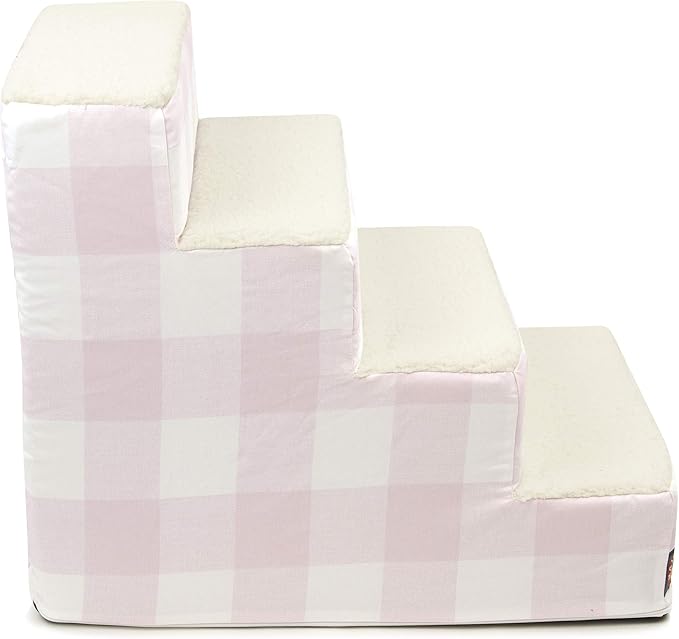 Majestic Pet Portable Pet Stairs | Soft Sherpa Steps Foam Feeling | Steps for Dogs & Cats | Dog & Cat Ramp | Indoor Only | Max Weight: up to 250 Lbs, 4 Step, Anderson Check Soft Blush