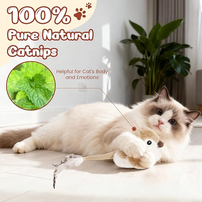 Pawingcat Moving Cat Toy Automatic Cat Toys Interactive Bird Cat Toy with Catnip Toys Wagging Tail Chirp Tweet Rechargeable Interactive Kitten Toy（No Flying Bird）
