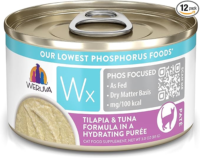 Weruva Wx Phos Focused Tilapia & Tuna Formula in a Hydrating Purée, 3oz Can, Pack of 12