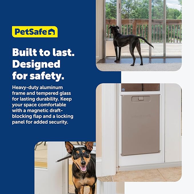 PetSafe 1-Piece Sliding Glass Pet Door for Dogs & Cats - Adjustable Height up to 80 11/16"- Medium, Black, No-Cut DIY Install, Aluminum Patio Panel Insert, Great for Renters or Seasonal Installation