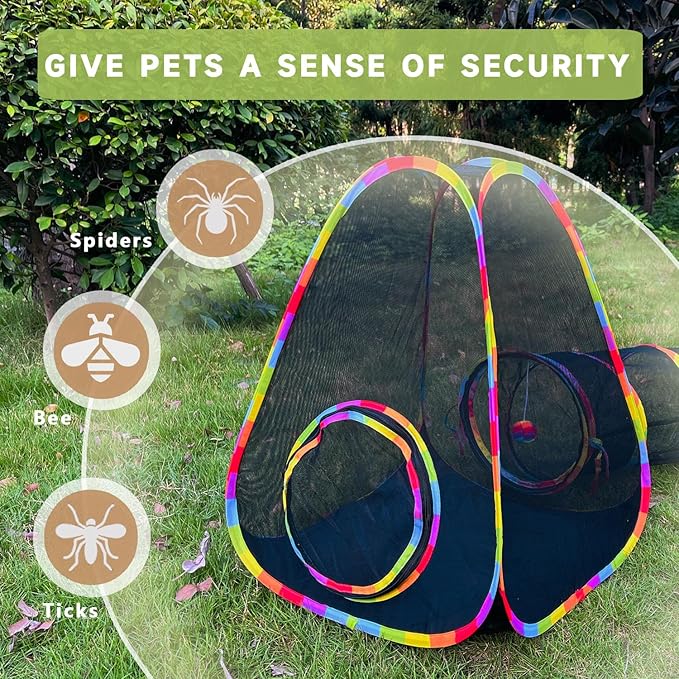 Outdoor Cat Enclosures, Cat Tunnels Catio Tents Cubes for Indoor Cats with Play Ball, Collapsible Outside Playpen Tunnel for Kitty, Rabbit, Puppy and Small Animals