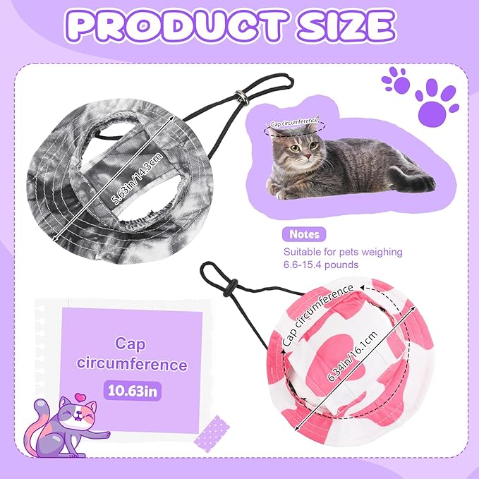 4 Pcs Cat Hats for Cats Only, Cat Sun Hat Sphynx Hat with Ear Hole Kitten Headwear Sun Sombrero Caps Baseball Outdoor Fish