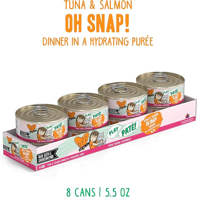 Weruva B.F.F. Play - Best Feline Friend Paté Lovers, Aw Yeah!, Tuna & Salmon Oh Snap! with Tuna & Salmon, 5.5oz Can (Pack of 8)