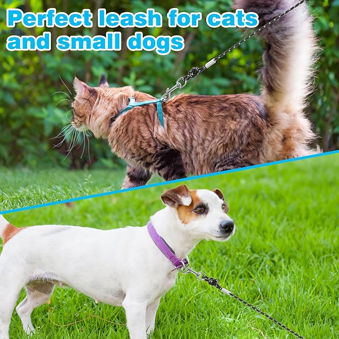 Reflective Cat Leash - 30 Feet Yard Long Leash, Escape Proof Durable Walking Leads, Safe Extender Pet Tie Out Leash Outdoor Training Playing Camping for Kittens/Puppies/Rabbits/Small Animals