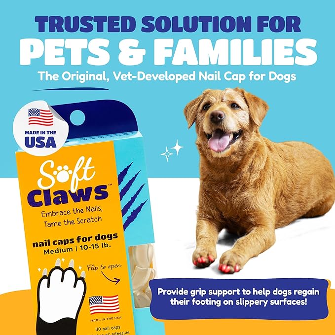 Soft Claws Dog Nail Caps, 40 Medium Nail Caps, Made in USA - Vet Developed, Safe & Non-Toxic Easy to Apply Claw Covers | Protects Furniture & Skin, Orange