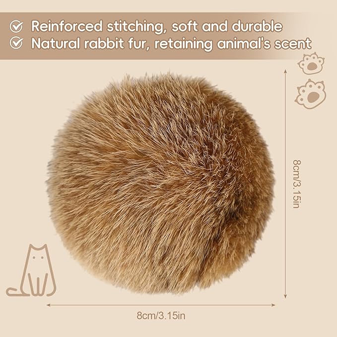 3 Pcs Rabbit Fur Catnip Balls for Cats, Interactive Pet Toys with Natural Catnip, in Large Furry Washable, for Hunting Instinct Play, Foster Emotional Connect, Pet Supplies for Indoor Cats
