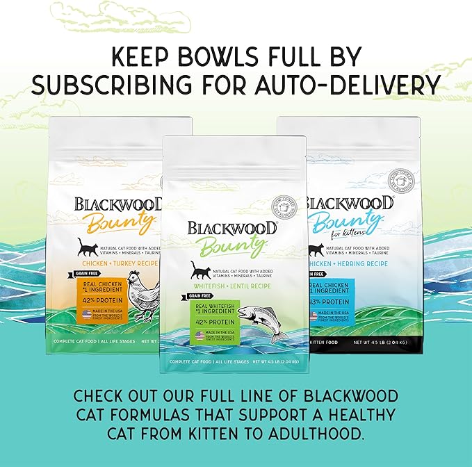 Blackwood Bounty Dry Cat Food, Cod & Carp Recipe for All Life Stages, 10 Pound Bag, High Protein, Grain Free