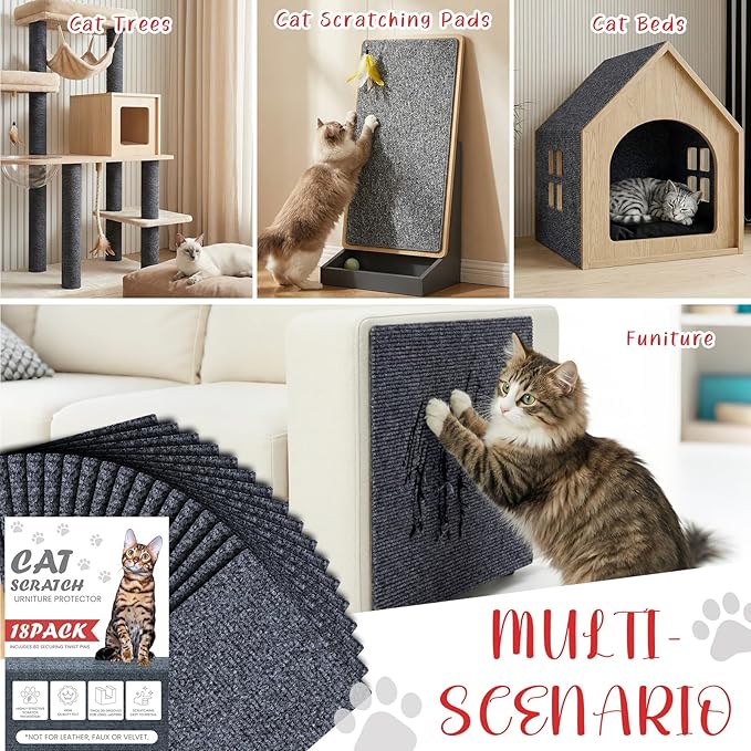 18 PCS Large Cat Scratch Furniture Protector, Couch Protector from Cat Claws, Scratch Mat for Pet Couch Furniture Covering, Cats Scratching Post Replacement Pads 14IN (Dark Gray)