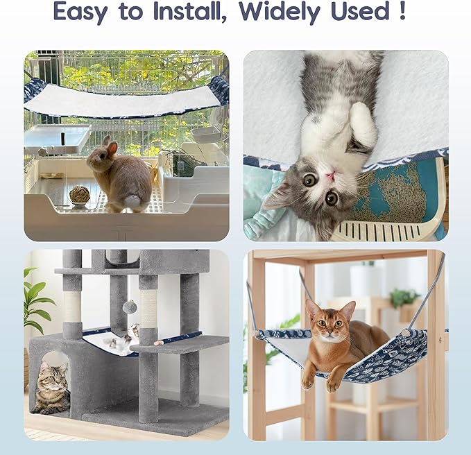 Fantasreen Reversible Cat Hanging Hammock 2 Pieces Soft Pet Cage Hammock with Adjustable Straps and Metal Hooks Double Sided Hanging Bed for Small Rabbits Ferret Cat