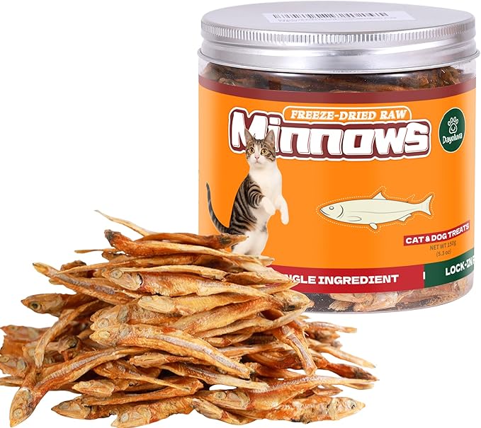 Freeze Dried Minnows for Dogs & Cats, Single Ingredient Human Grade Fish Treats, Wild Caught High Protein Training Rewards (5.3 Ounce)