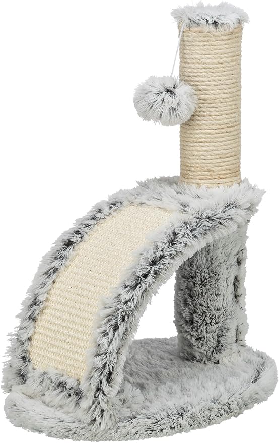 TRIXIE Winnie 17-in Cat Scratching Post, Sisal Scratching Pad & Post, Plush Cover Base, Cat Grooming Brush, Hanging Cat Toy