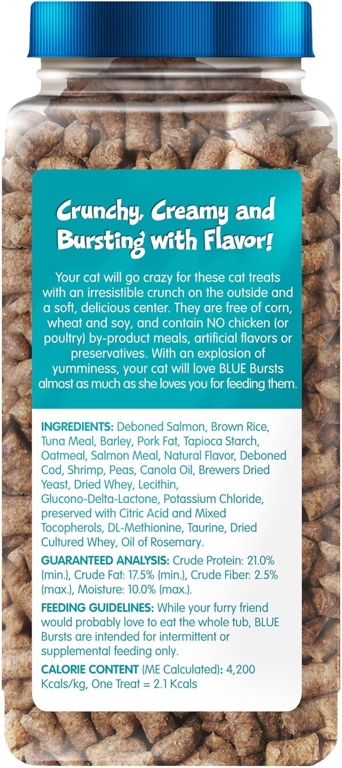 Blue Buffalo Bursts Crunchy & Creamy Cat Treats, Great for Training, Savory Seafood, 12-oz Tub