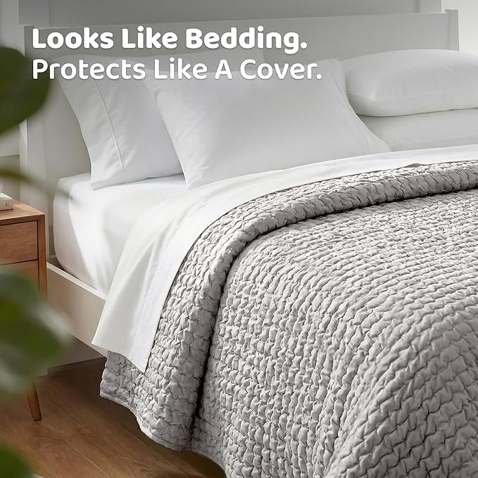 PAULATO BY GA.I.CO. Waterproof Blanket for Bed – Queen Absorbent Couch Cover – Machine Washable Stain-Proof Pad for Large Sofa – Pets Dogs & Cats Friendly Protector - Light Grey