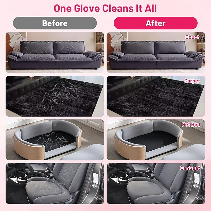 Paw-Shaped Pet Hair Removal Glove – Electrostatic Cat & Dog Hair Remover for Furniture, Clothes, Carpet & Car Seats – Cute Reusable Multi-Surface Lint & Fur Removal Tool (Pink)