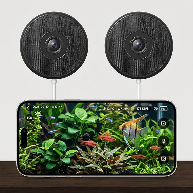 Noonkey Window Security Camera, 2K HD Pet Camera, 5G & 2.4GHz WiFi Indoor Surveillance Camera for Aquarium, Reptile, Bird Feeder Monitoring, Color Night Vision, Motion Detection Alerts, Work w/Alexa