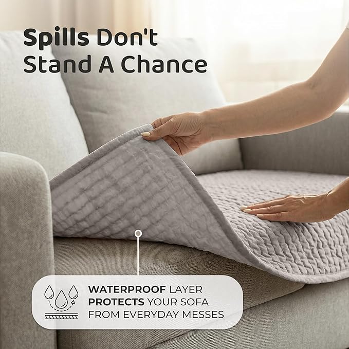 PAULATO BY GA.I.CO. Waterproof Blanket – 24x67” Changing Absorbent Pad for Incontinence – Machine Washable Stain-Resistant Protector for Couch Sofa or Bed – Reusable Waterproof Cover - Light Grey