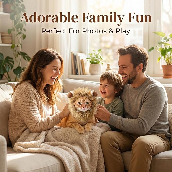 Adjustable Lion Mane Wig Pet Costume for Cats, Soft Halloween Cat Clothing with Secure Fit, Comfortable Polyester Feline Apparel for Parties, Fun Photo Sessions with Adorable Cat Costumes (Size M)