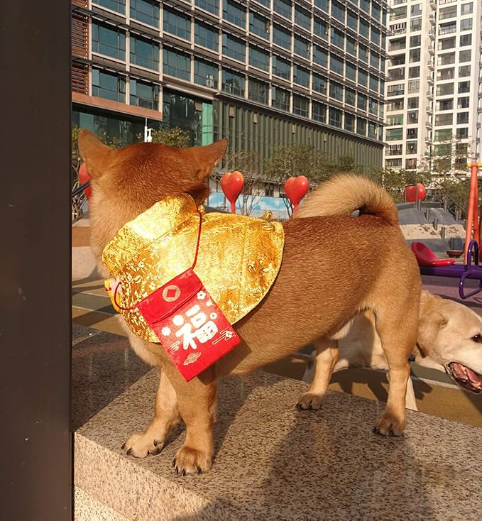 Cat Clothes,New Year's Cloak Dog Clothes Red Pet Cheongsam Cloak Clothes for Cats Small Dogs Puppy(Gold,L)