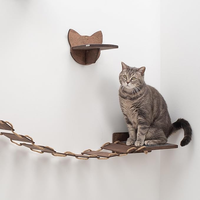 Wood Cat Bridge Cat Steps Cat Bed Wall Cat Toy Rustic Cat Tree Wall Decor Cat Lover Gift New Home Gift Cat Furniture Wall (Dark Walnut, Bridge)