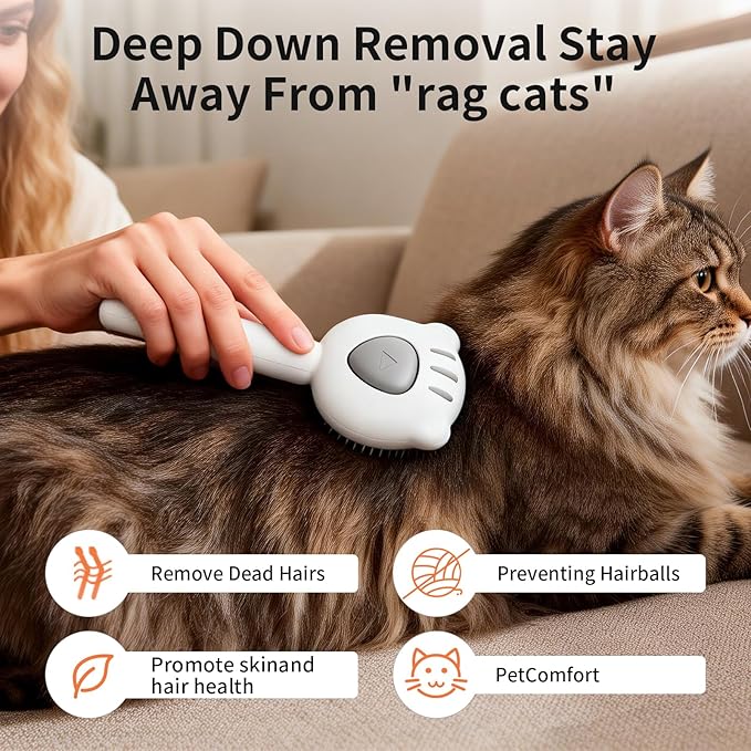 Cat Brush for Shedding, Self Cleaning Pet Hair Brush with Release Button, Cat & Dog Grooming Brush for Long or Short Haired Pets, Removes Loose Fur (White)