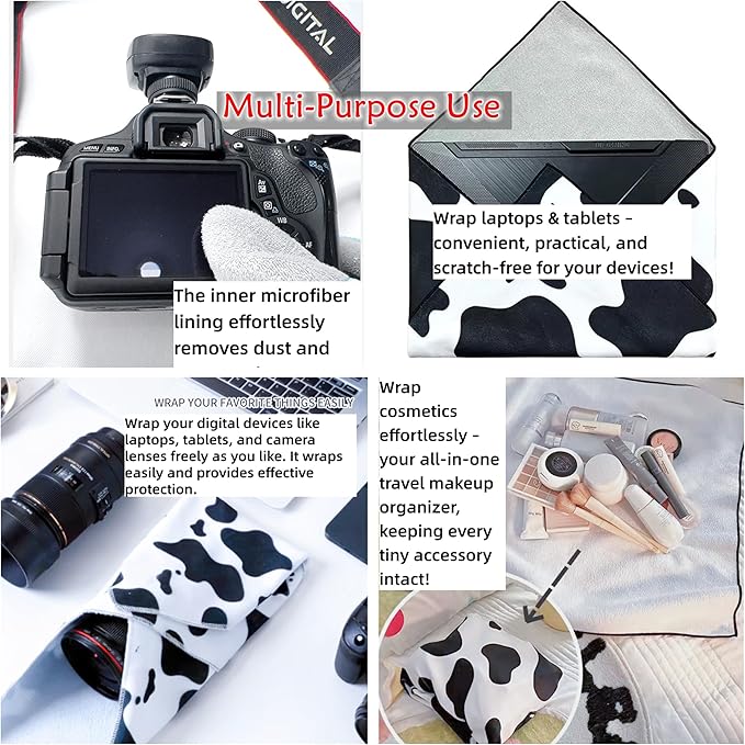Pet Grooming Wrap: Self-Adhesive Soft Blanket Restraint Tool for Cats/Small Dogs. Prevents Escaping, Ideal for Grooming & Electronics Protection (27.6×27.6 in, Fits 6–10 lbs Cats, Cow Print)