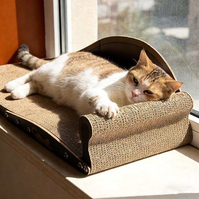 Cat Scratcher Bed - Corrugated Cardboard Pad, Durable Furniture Protector, Comfortable Pet Rest | Indoor Home Living Room Bedroom for Indoor Home Living Room Bedroom