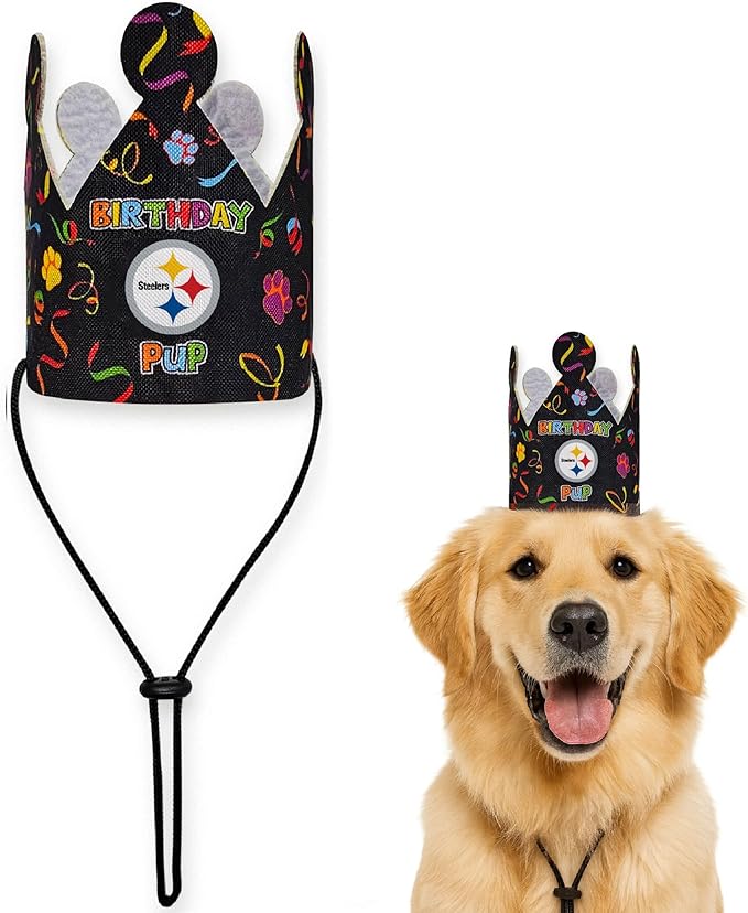 NFL Pittsburgh Steelers Pet Birthday Crown, Licensed Dog & Cat Birthday Party Hat, Football Team Costume Accessory, Pet Celebration Outfit