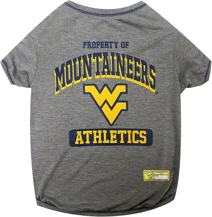 Pets First Collegiate WEST VIRGINIA MOUNTAINEERS Dog T-Shirt, Small. - Licensed Shirt for Pets Team Colored with Team Logos.- Premium Stretchable Materials for the Comfrot of your Dog & Cat.
