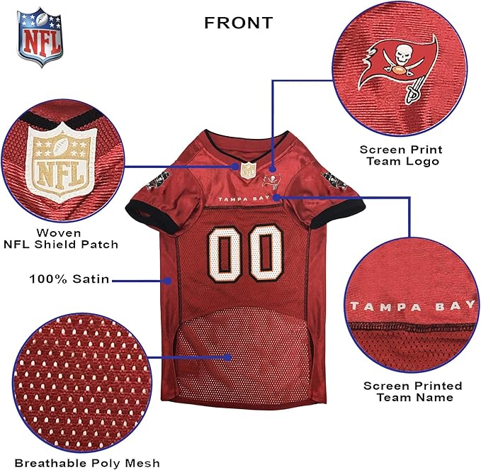 Pets First NFL Tampa Bay Buccaneers Dog Jersey, Size X-Large, Football Shirt Costume for Pet, Dog Sports T-Shirt, NFL Team Clothing for Cats, Licensed Pet Apparel Available in 7 Sizes and 32 Teams