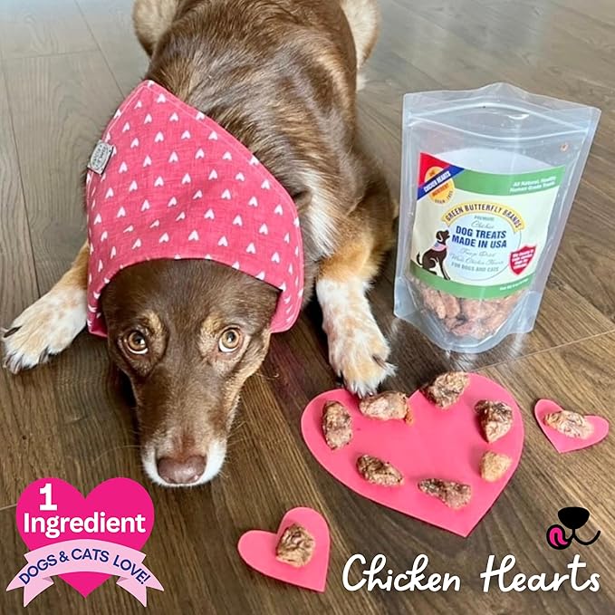 Freeze Dried Chicken Heart Dog Treats Made In USA. All Natural Freeze-Dried Raw Snacks for Dogs and Cats. One Ingredient. High Protein. Heart Health. Irresistible Training Treat