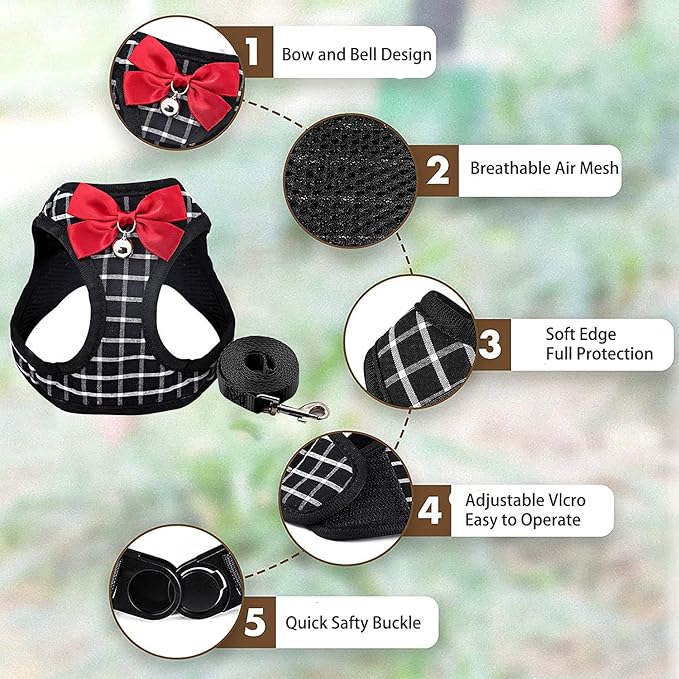 Cat Harness and Leash Escape Proof,Breathable Dog Harness,Cats Harness Escape Proof,Pet Harness,Adjustable Mesh Vest Harness for Puppy Cat Rabbit (Black, M)