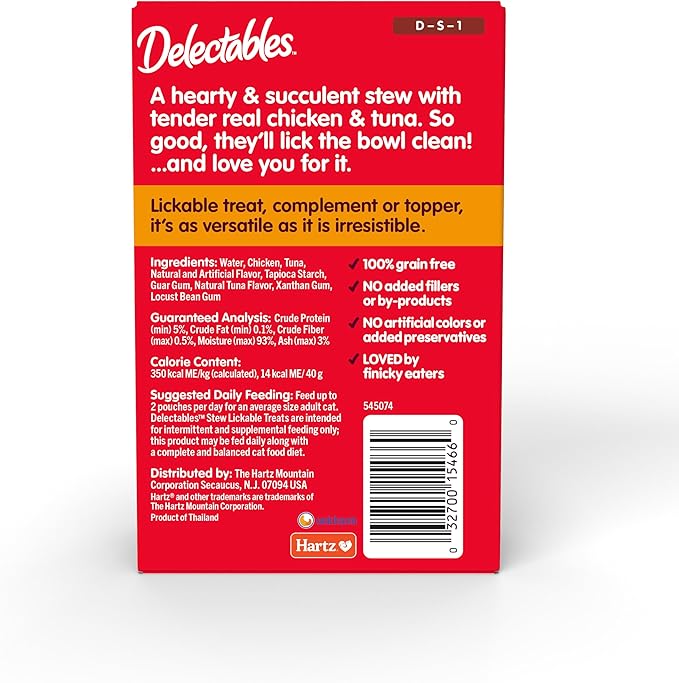 Hartz Delectables Stew Chicken & Tuna Lickable Wet Cat Treats, 30 Count (Pack of 2)
