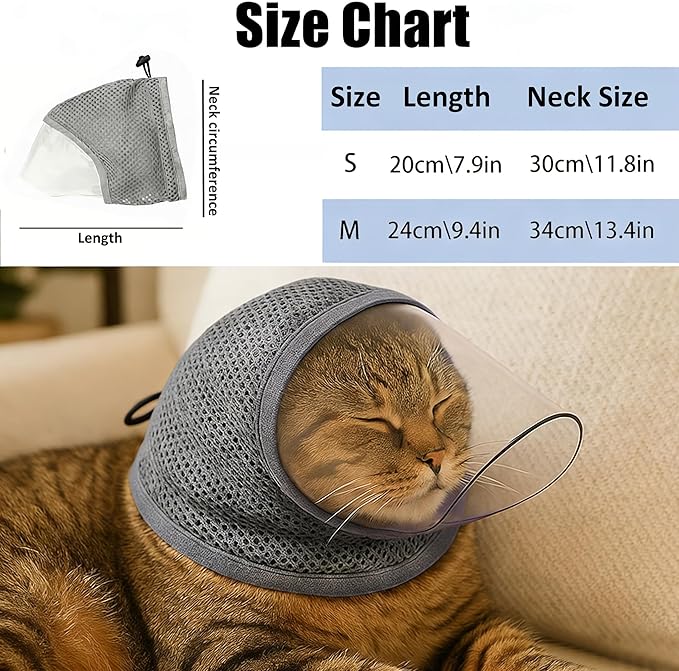 Cat Muzzle for Grooming, Breathable Mesh Cat Head Cover with Soft TPU Beak to Prevent Biting, Stress-Free Nail Trimming & Bathing for Kittens & Cats, M