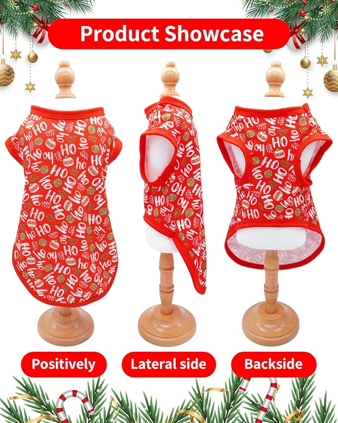 PET SHOW 4 Pack Christmas Dog Shirts for Small Doggies Tank Top Tee Red Green Xmas Santa Gnome T-Shirts Pets Holiday Party Sleeveless Vest Cats Kittens Puppy Clothes Boys Girls(Small)