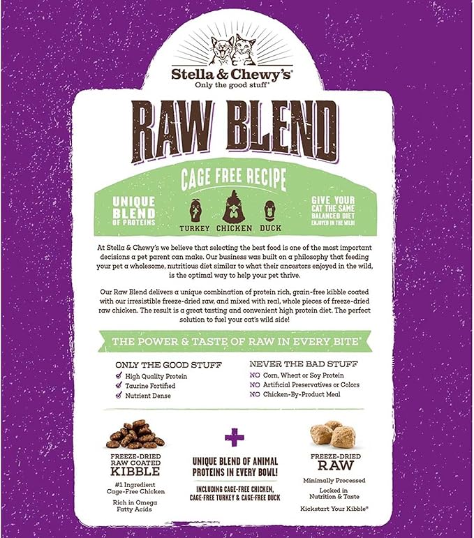 Stella & Chewy's Raw Blend Premium Kibble Cat Food – Grain Free, Protein Rich Meals – Cage-Free Poultry Recipe – 2.5 lb. Bag