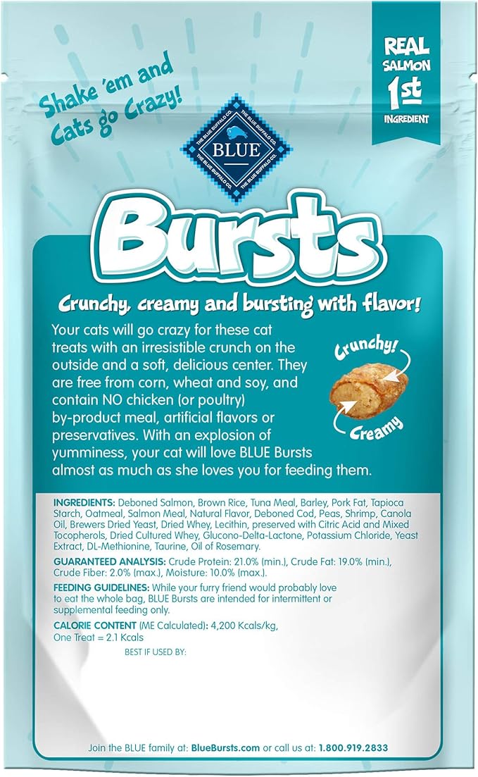 Blue Buffalo Bursts Crunchy Cat Treats, Seafood 2-oz Bag (6 Pack)