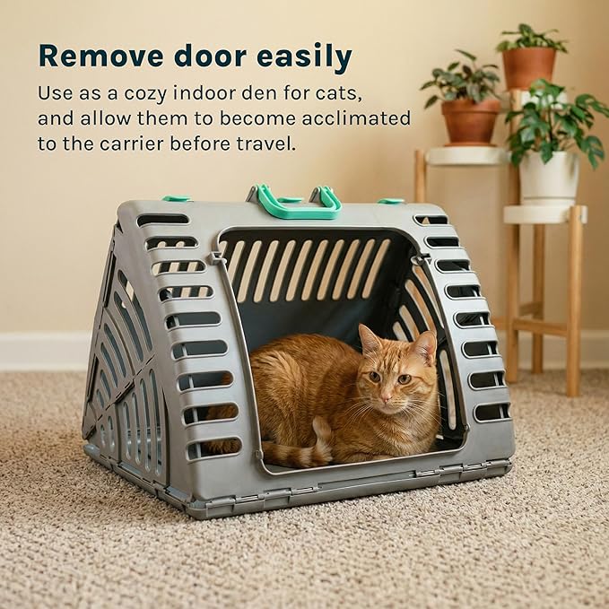 SportPet Designs Foldable Travel Cat Carrier - Front Door Plastic Collapsible Carrier, Gray and Tan, Medium (Pack of 1)