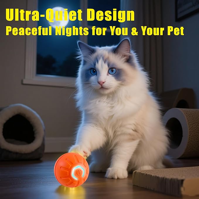 BIONEMAGILI Interactive Self-Moving Pet Toy Ball - Motion-Activated Auto Rolling, Military-Grade Chew Resistant, USB-C Rechargeable for Small Dogs & Cats (Blue,/S/New1)
