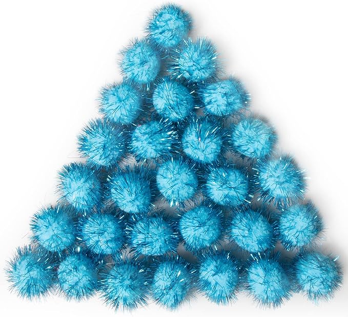 VAPKER 30 Piece 1.5" Blue Color Sparkle Balls Cat's Favorite Toy Tinsel Pom Poms Glitter