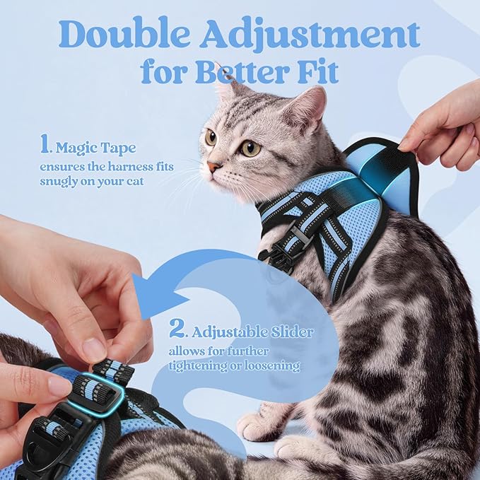 rabbitgoo Cat Harness and Leash Set for Walking Escape Proof, Adjustable Soft Kittens Vest with Reflective Strip for Cats, Comfortable Outdoor Vest, Light Blue, S