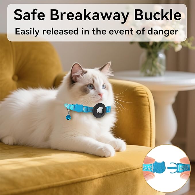 Meliya Airtag Cat Collar Breakaway with Bell, Adjustable Reflective Pet Kitten Collar with Apple Air Tag Holder Case for Girl Boy Cats (Footprints Blue)