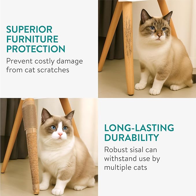 Navaris Cat Scratcher and Brush Table Leg Protector - Sisal Scratching Mat for Furniture Protection - Robust Cat Accessories to Protect Furniture - Scratch Pad for Indoor Cats