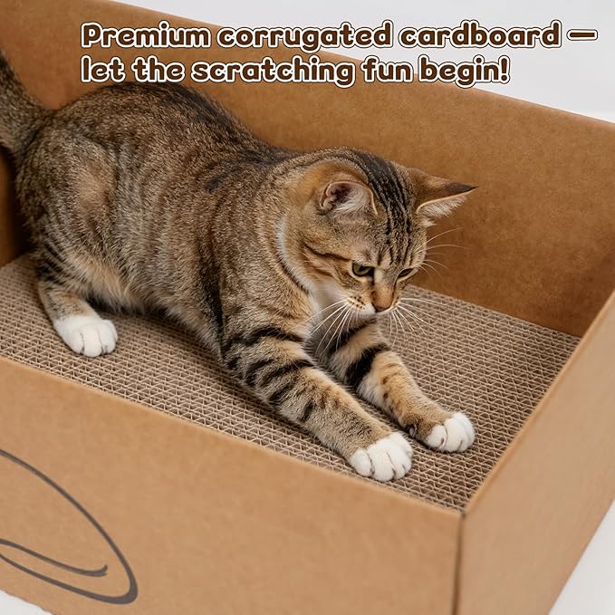 Multi-Use Cat Scratcher, 17.5" Large Cat Scratcher Pad 5 Pcs with Box, Eco-Friendly Reversible Cardboard Cat Scratcher Lounge for Indoor Cats and Kittens, Post and Furniture Protector