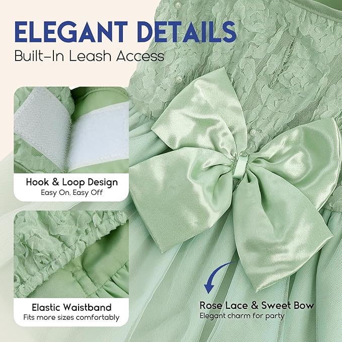 ASENKU Dog Dress Pet Wedding Dress Princess Lace Puppy Birthday Party Outfit Formal Apparel Girl for Small Medium Dogs Cats (X-Small, Green)